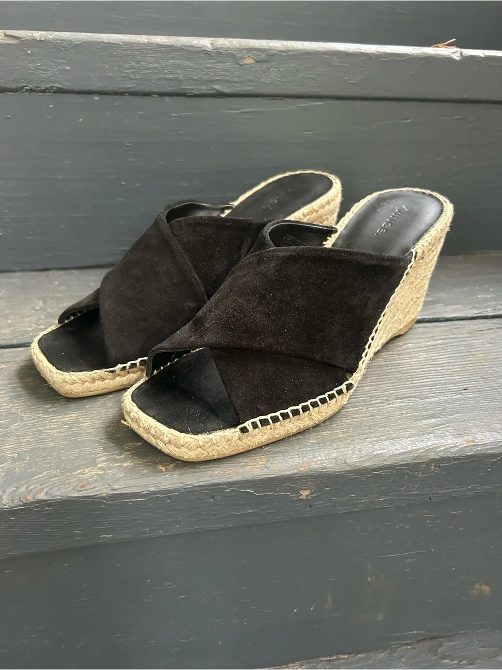 Vince “Gaelan” Square  Toe Crisscross Espadrille Wedge Sandals